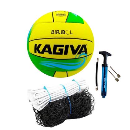 Imagem de Kit 01 Bola Biribol + 01 Bomba De Ar Kagiva + 01 Rede Biribol Master Rede Vôlei De Piscina 5M 04 Faixas