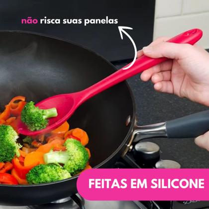 Imagem de Kit 01 Escumadeira Universal E 01 Colher Arroz Grande Panela Teflon Cerâmico Em Silicone Maciço