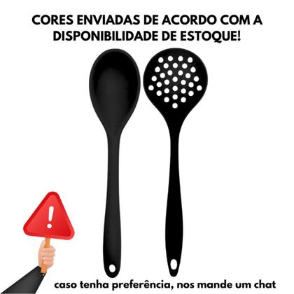 Imagem de Kit 01 Escumadeira Universal E 01 Colher Arroz Grande Panela Teflon Cerâmico Em Silicone Maciço