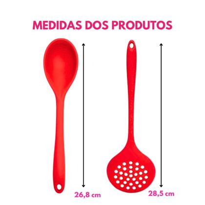Imagem de Kit 01 Escumadeira Universal E 01 Colher Arroz Grande Panela Teflon Cerâmico Em Silicone Maciço