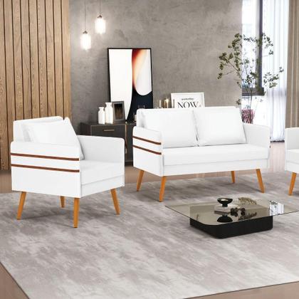 Imagem de Kit 01 Namoradeira E 01 Poltrona material sintético Castanho Branco