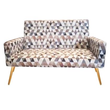 Imagem de Kit 01 Namoradeira e 02 Poltronas Decorativa Nina  Suede Triangulos Bege com rodapé