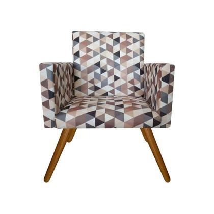 Imagem de Kit 01 Namoradeira e 02 Poltronas Decorativa Nina  Suede Triangulos Bege com rodapé