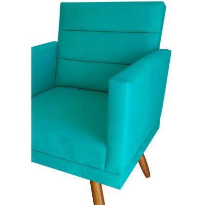 Imagem de Kit 01 Poltrona Luxo Decorativa Nina E 2 Puffs Azul Turquesa