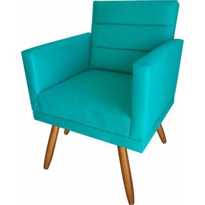 Imagem de Kit 01 Poltrona Luxo Decorativa Nina E 2 Puffs Azul Turquesa