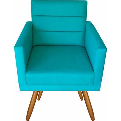 Imagem de Kit 01 Poltrona Luxo Decorativa Nina E 2 Puffs Azul Turquesa