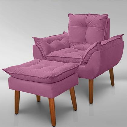 Imagem de Kit 01 Poltrona Opala + 01 Puf Opala com Fibra Siliconada SuedeRosê-CS Potronas e Cia.