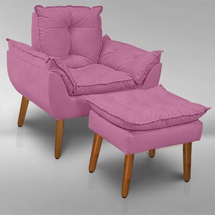 Imagem de Kit 01 Poltrona Opala + 01 Puf Opala com Fibra Siliconada SuedeRosê-CS Potronas e Cia.