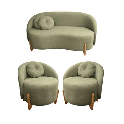 Imagem de Kit 01 Sofá 2 Lugares + 02 Poltronas Orgânicos c/ Almofadas Curvo Sala Recepção Amsterdã Boucle Verde Oliva - Montanari's Decor