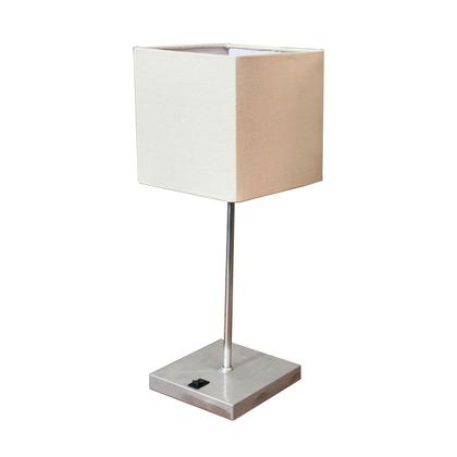 Imagem de Kit 02 Abajur Luminária de Mesa Quadrado Escovado Com Interruptor com Cúpula Bege Decoração Casa