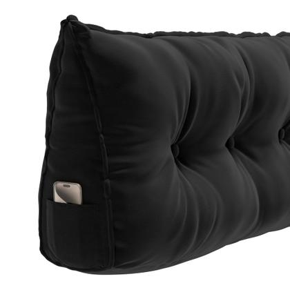 Imagem de Kit 02 Almofadas Para Cabeceira Encosto Apoio Lombar Spot 140cm com Porta Celular Veludo - Desk Design