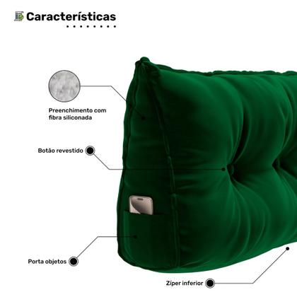 Imagem de Kit 02 Almofadas Para Cabeceira Encosto Apoio Lombar Spot 195cm com Porta Celular Veludo - Desk Design