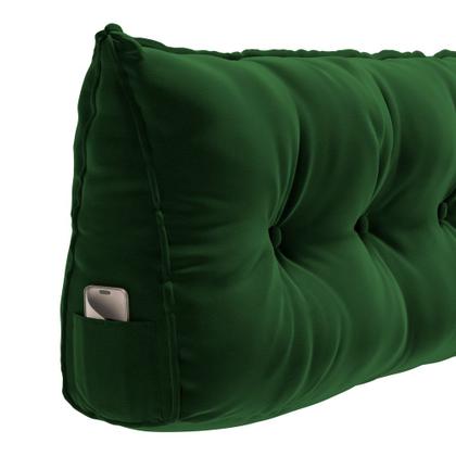 Imagem de Kit 02 Almofadas Para Cabeceira Encosto Apoio Lombar Spot 195cm com Porta Celular Veludo - Desk Design