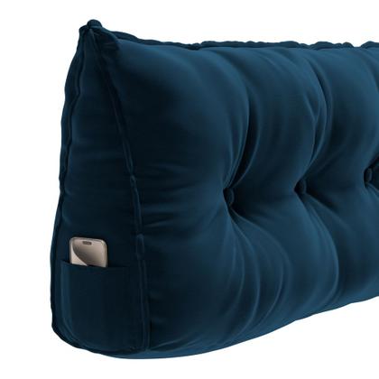 Imagem de Kit 02 Almofadas Para Cabeceira Encosto Apoio Lombar Spot 195cm com Porta Celular Veludo - Desk Design