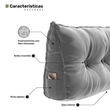 Imagem de Kit 02 Almofadas Para Cabeceira Encosto Apoio Lombar Spot 90cm com Porta Celular Veludo - Abmaza