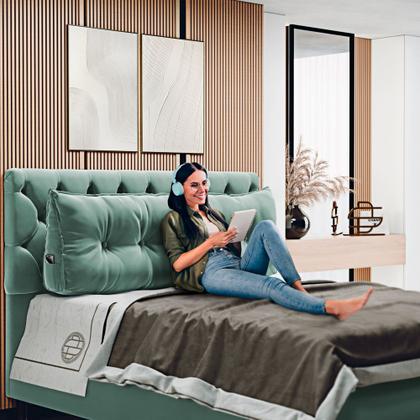 Imagem de Kit 02 Almofadas Para Cabeceira Encosto Apoio Lombar Spot 90cm com Porta Celular Veludo - Abmaza