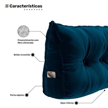 Imagem de Kit 02 Almofadas Para Cabeceira Encosto Apoio Lombar Spot 90cm com Porta Celular Veludo - Abmaza