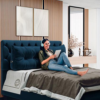 Imagem de Kit 02 Almofadas Para Cabeceira Encosto Apoio Lombar Spot 90cm com Porta Celular Veludo - Abmaza