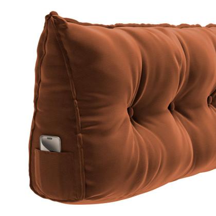 Imagem de Kit 02 Almofadas Para Cabeceira Encosto Apoio Lombar Spot 90cm com Porta Celular Veludo - Abmaza