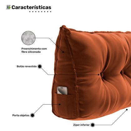 Imagem de Kit 02 Almofadas Para Cabeceira Encosto Apoio Lombar Spot 90cm com Porta Celular Veludo - Abmaza