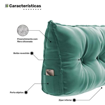 Imagem de Kit 02 Almofadas Para Cabeceira Encosto Apoio Lombar Spot 90cm com Porta Celular Veludo - Desk Design