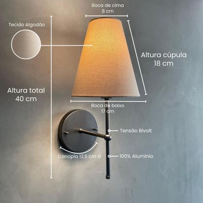 Imagem de Kit 02 Arandela Parede Clássica Interna Com Cúpula Cone Para Decoração Casa e Sala, Corredor, Quarto, Cabeceira de Cama, lavabo