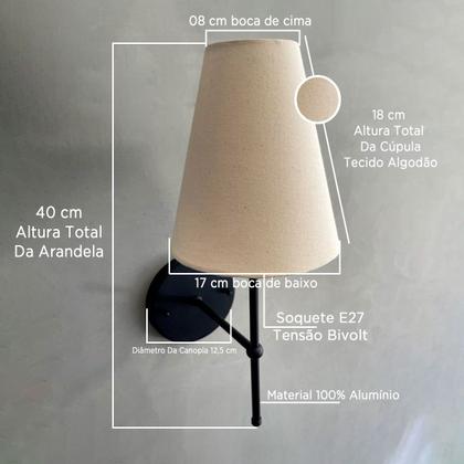 Imagem de Kit 02 Arandela Parede Clássica Interna Com Cúpula Cone Para Decoração Casa e Sala, Corredor, Quarto, Cabeceira de Cama, lavabo
