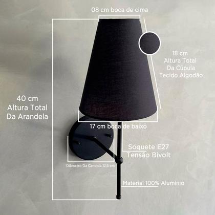 Imagem de Kit 02 Arandela Parede Clássica Interna Com Cúpula Cone Para Decoração Casa e Sala, Corredor, Quarto, Cabeceira de Cama, lavabo