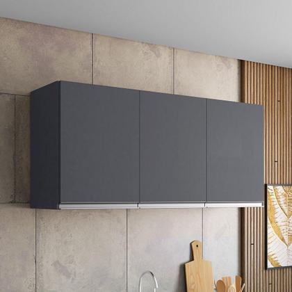 Imagem de Kit 02 Armários De Cozinha Aéreo Andréia 120cm 3 Portas Cinza Escuro - Abmaza
