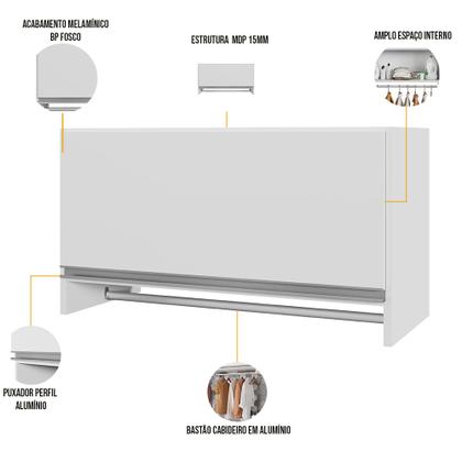 Imagem de Kit 02 Armários Multiuso Aéreo Cabideiro Grécia L03 Branco - Lyam Decor