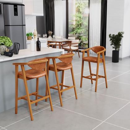 Imagem de Kit 02 Banquetas Alta Cozinha Bancada Bar Sala de Jantar Fixa Cecília L02 material sintético Camel - Lyam