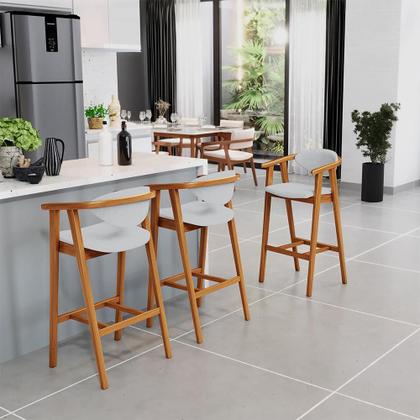 Imagem de Kit 02 Banquetas Alta Para Cozinha Bancada Bar Sala de Jantar Fixa Cecília L02 Linho Cinza - Lyam