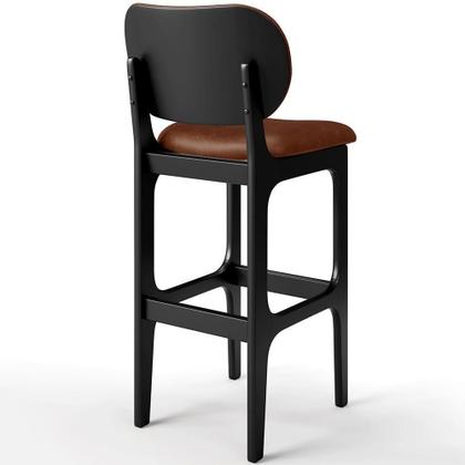Imagem de Kit 02 Banquetas Alta Para Cozinha Madeira Fixa Betta L02 Preto material sintético Marrom - Lyam Decor