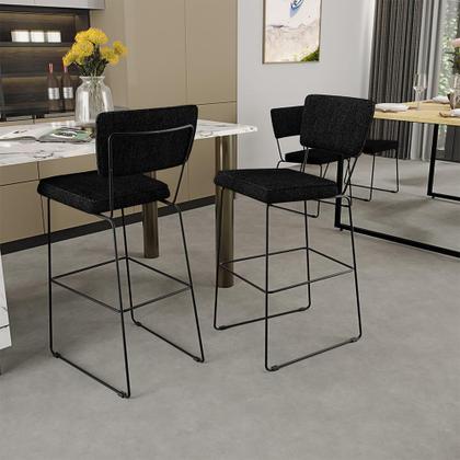 Imagem de Kit 02 Banquetas Alta Para Cozinha Sala De Jantar Base Aço Fixa Allana L02 Linho Chumbo - Lyam Decor