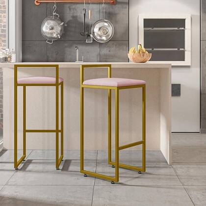 Imagem de Kit 02 Banquetas Altas Hanna Dourado Suede Rosê