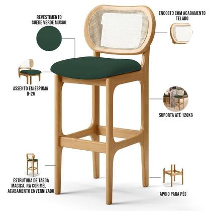 Imagem de Kit 02 Banquetas Altas Para Cozinha Bancada Sala Tela Betta Fixa L02 Suede Verde Musgo - Lyam