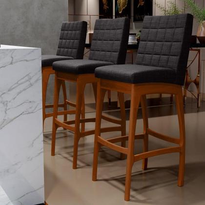 Imagem de Kit 02 Banquetas Altas Para Cozinha Sala de Jantar Fixa Mila B04 Linho Chumbo - Lyam Decor