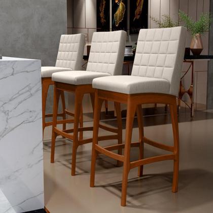 Imagem de Kit 02 Banquetas Altas Para Cozinha Sala de Jantar Fixa Mila B04 Linho Cru - Lyam Decor