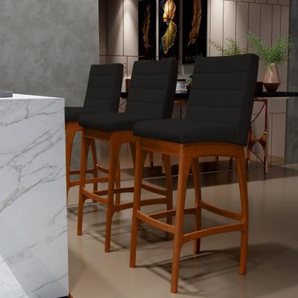 Imagem de Kit 02 Banquetas Altas Para Cozinha Sala de Jantar Fixa Mila B04 Suede Preto - Lyam Decor