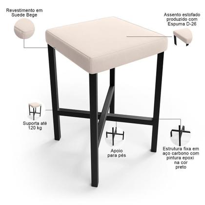 Imagem de Kit 02 Banquetas Baixa Bar Cozinha Sala De Jantar Preto Stella L02 Suede Bege - Lyam Decor