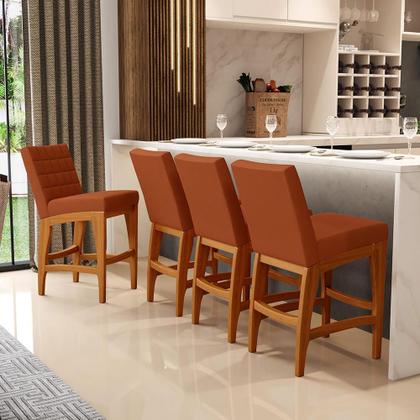 Imagem de Kit 02 Banquetas Baixa Cozinha Bancada Bar Sala Jantar Fixa Mila L02 Tecido Terracota - Lyam Decor