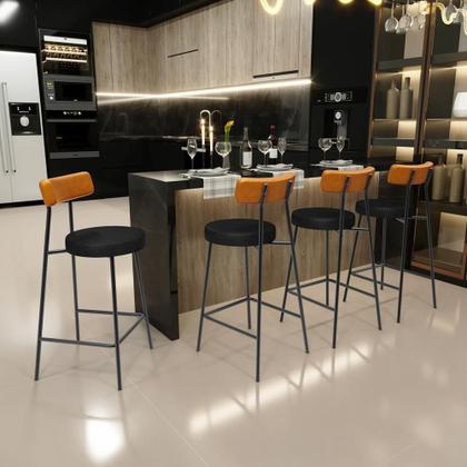 Imagem de Kit 02 Banquetas Baixa Cozinha Sala Jantar Bancada Milão L02 material sintético Whisky Preto