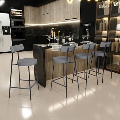 Imagem de Kit 02 Banquetas Baixa Para Cozinha Sala De Jantar Bancada Milão L02 Linho Cinza Escuro
