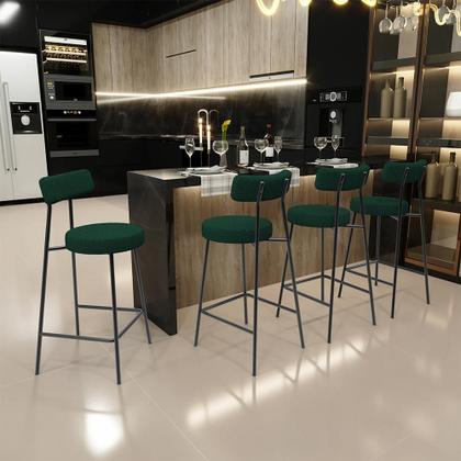 Imagem de Kit 02 Banquetas Baixa Para Cozinha Sala De Jantar Bar Bancada Milão L02 Bouclê Verde -LyamDecor