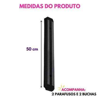 Imagem de Kit 02 Barra Magnética Imã Suporte Utensilios Organizador Facas Tesoura Ferramentas 50Cm