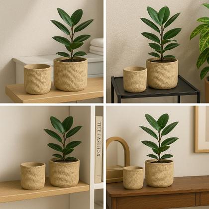 Imagem de Kit 02 Cachepots Em Cimento Vaso Decorativo Textura Rattan