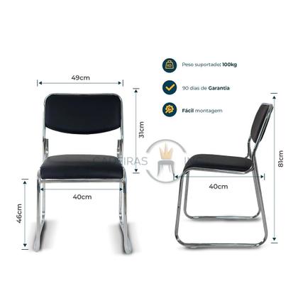 Imagem de Kit 02 Cadeiras de Escritório Com Base Fixa Dakkar Para Consultório Mesa de Jantar Pretas