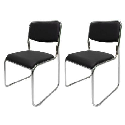 Imagem de Kit 02 Cadeiras de Escritório Com Base Fixa Dakkar Para Consultório Mesa de Jantar Pretas