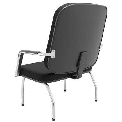 Imagem de Kit 02 Cadeiras de Escritório Recepção com Braço Fixa Cromada Magno P03 Crepe Preto - Lyam Decor