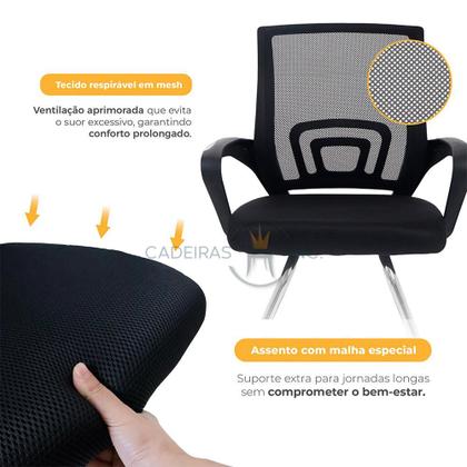 Imagem de Kit 02 Cadeiras de Escritório Sala Atendimento Consultório Com Base Fixa Detroit Pretas